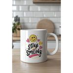 YasBey Design Mutluluk Temalı Emoji Figürlü 330ML Baskılı Beyaz Seramik Kupa Bardak - 001 - Beyaz - 330 ml