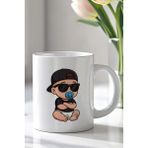 YasBey Design Sevimli Gözlüklü Bebek Figürlü 330ML Baskılı Beyaz Seramik Kupa Bardak - 001 - Beyaz - 330 ml