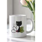 YasBey Design Sevimli Kedi Desenli 330ML Baskılı Beyaz Seramik Kupa Bardak - 001 - Beyaz - 330 ml