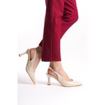 YASEMİN Kadın Bej Cilt Stiletto Arkası Açık Tokalı Sivri Burun 8 Cm Klasik Topuklu Ayakkabı - Rhaella