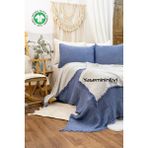 Yaseminin Evi Indigo - Ekru Tek Kişilik 4 Kat Müslin Yatak Örtüsü - 160 x 230 cm - İndigo