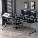 Yasmak 530-S Bilgisayar Masası, Ekstra Uzun Iki Kişilik Masa, Oyun Masa - 265 x 60 - Siyah