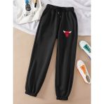 Yasolin Unisex Kadın/erkek Bulls Baskılı Özel Renkli Paça Lastik Eşofman Altı Jogger - Siyah