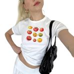 Yassiglia Y2K Crop Top Kadın Zarif Grafik Bebek Tişörtü Basic Slim Fit Tişört Yazlık Kısa Kollu Üst Giyim Genç Kızlar için, Çok renkli, M