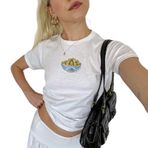 Yassiglia Y2K Crop Top Kadın Zarif Grafik Bebek Tişörtü Basic Slim Fit Tişört Yazlık Kısa Kollu Üst Giyim Genç Kızlar için, yeşil-beyaz, S