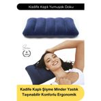 #Yastık Kadife Kaplı Şişme Minder Yastık Taşınabilir Konforlu Ergonomik Kamp Seyahat Oturma Destekli