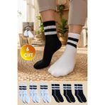 Yasyas 6 Çift Unisex Çizgili Tenis Kolej Çorap - 34 - 35 - Siyah - Beyaz