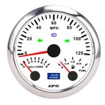 Yat 3 Arada 1 Hızometre ölçer, 120mph 8000rpm 7 Renk Arkadan aydınlatmalı, GPS Hızometre Takometre Yakıt Seviyesi Göstergesi, RV Için Uygun, Kamyon (Beyaz Kadran Gümüş Çerçeve)