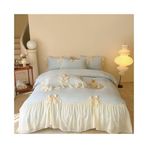 yatak çarşafı takımı Fransız Tarzı Dantel Fırfırlı Fiyonklu Yatak Örtüsü Takımı 3/4 Parça Yumuşak Rahat Mikrofiber Romantik Nevresim Komple Yatak Takımı(Blue,King 220x240 4pcs)