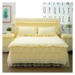 Yatak elbisesi, Dantel Yatak Eteği Yastık Kılıflı Çok Renkli 3'lü Paket Çeşitli Boyutlar King Queen Boyutu(Beige,200x220cm 3pcs)