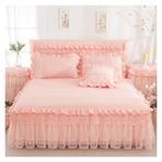 Yatak elbisesi, Dantel Yatak Eteği Yastık Kılıflı Çok Renkli 3'lü Paket Çeşitli Boyutlar King Queen Boyutu(Flesh Pink,120x200cm 3pcs)