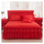 Yatak elbisesi, Dantel Yatak Eteği Yastık Kılıflı Çok Renkli 3'lü Paket Çeşitli Boyutlar King Queen Boyutu(Red,150x200cm 3pcs)