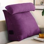 Yatak için ayarlanabilir okuma yastığı, üçgen bel desteği yastığı, oyun okumak veya TV izlemek için 60 x 50 x 20 cm, mor