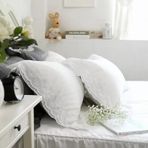 Yatak için Beyaz Dantel Yastık Kılıfları 2 Adet Standart Kılıflar Pamuklu Shabby Chic Fransız Country Princess 50 cm x 66 cm