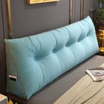 Yatak için ortopedik sırt yastığı, büyük üçgen yatak başı, bel desteği, rahat okuma yastığı, kanepe, cumba, yatak odası için 150 x 50 x 20 cm, açık mavi