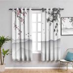 Yatak Odası için Isı Yalıtımlı Karartma Perdeleri - Çin Mürekkep Yıkama Erik Çiçeği Manzara - 3D Baskılı Kuşgözü Tasarımı - 140 x 160 cm - Çocuk Odası için %90 Işık Engelleme