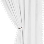 Yatak Odası için Pom Pom Kadife Perdeler - 2 Panel, Isı Yalıtımlı, Yarım Karartma, Oda Karartma Güneş Işığı Engelleyici Perdeler, Kız Çocuk Odası için, Beyaz, 177x180 cm (GxU)