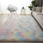 Yatak Odası için Yumuşak Parça Halı Gökkuşağı Uzun Tüylü Halı Oturma Odası için Tüylü Kravat Boya Kilim Kız Odası için Kaymaz Halı Renk 120 x 160 cm