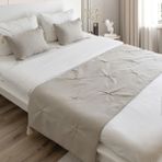 Yatak Runner & Iç Dolgulu Kırlent Seti Çift Kişilik Keten Püsküllü Taş Krem Püsküllü - 70 x 240 cm