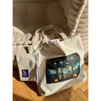 Yatay %100 Ham Gabardin Kumaş Çanta I Starry Night I 45X35CM Cüzdanlı Bez Çanta - Bej