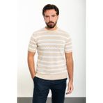 Yatay Çizgili Bej Slim Fit Bisiklet Yaka Erkek Triko T-Shirt - 2XL