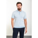Yatay Çizgili Mavi Slim Fit Polo Yaka Erkek Triko T-Shirt - Ekru - Mavi