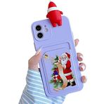Yatchen iPhone 14 Plus için Noel Kılıfı, Sevimli Komik 3D Karikatür Noel Baba Tasarımı Kart Yuvalı Yumuşak TPU Ultra İnce Düşmeye Karşı Koruyucu Kılıf Noel için (Noel Baba Mor, iPhone 14 Plus)