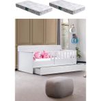 Yavrulu Karyola, Flora Yavrulu Montessori Karyola - Beyaz + 2 Adet Comfort Yatak - 90 x 190 cm