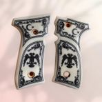 Yavuz 16 - Beretta F92 Selçuklu Kartalı Işlemeli Beyaz Sedef Kabze