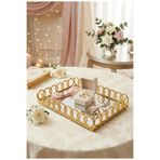 Yavuzhan Metal Aynalı Halka Detaylı Gold Dekoratif Tepsi Küçük (20x30)