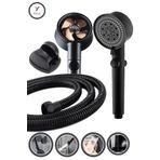 Yayke Turbo Pervaneli 5 Fonksiyonlu Duş Başlığı Duş Hortumu 150 Cm Ve Mafsal Set (SİYAH)