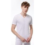 Yaz Serinliği Erkek Beyaz Basic V Yaka Ince Modal Tişört 085 - 2XL