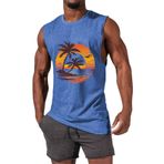 Yaz Tank Tops erkek Hawaii kolsuz T shirt erkekler için artı boyutu yelek fanila spor spor plaj tatil hindistan cevizi ağacı Tee Tops, mavi (Light Blue), 5XL