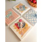 Yaz Temalı Desenli Doğal Taş Bardak Altlığı 4’lü Set Sunum Seti - 10 x 10 cm
