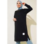 YAZGI MODA Arma Detaylı Uzun Tunik Siyah