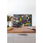 Yazılı Kara Tahta Cam Kesme Tahtası, Silikon Ayaklı Isıya Kırılmaya Dayanıklı ,sunum Kesim Tablası - 30 x 45 cm