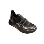 YAZKIŞ Kadın Siyah Streç Kumaş Üzeri Taşlı 4cm Kalın Comfort Taban Kenarları Platın Spor Ayakkabı