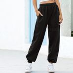 Yazlık Bol Kesim Kadın Siyah Oversize Eşofman Altı Lastikli Paça Jogger Günlük - XL