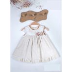 Yazlık Çiçek Aksesuarlı Sıfır Kol Kız Bebe Elbise - 2 - 3 Yaş - Bej