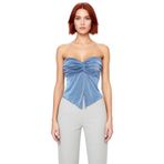 Yazlık Crop Bluz Buzzy Dokuma Polyester Straplez Kemersiz Günlük Stil Rahat Kullanım_Indigo-XS
