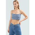 Yazlık Denim Straplez Bluz Fitted Kalıp Taş Detaylı Modern Stil Özel Tasarım Trend