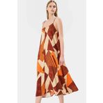 Yazlık Geometrik Desenli Midi Elbise Viskoz Kumaş Günlük Şık Tarz Modern Stil Trend Tasarım