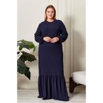 Yazlik Kadin Buyuk Beden Elbise Pileli Kadin Tesettur Elbise Ayrobin Kumas - Lacivert - 4XL