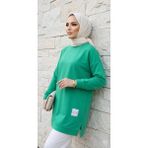 Yazlık Kadın Tesettür Bisiklet Yaka Terletmeyen Penye Kumaş Tunik - Yeşil - XL