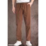 Yazlık Keten Pantolon Ham Bez Eşofman Beli Lastikli Unisex Rahat Kalıp Hambez Büyük Beden Alt Eşofman %100 Pamuk - Kahverengi - 4XL