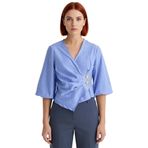 Yazlık Kısa Kol Çizgili Terrycotton Bluz V Yaka Casual Modern Stil Yüksek Kalite Uzun Ömürlü_Mavi-34