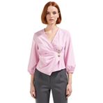 Yazlık Kısa Kol Çizgili Terrycotton Bluz V Yaka Casual Modern Stil Yüksek Kalite Uzun Ömürlü_Pembe-36