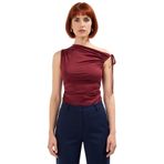 Yazlık Kolsuz Bluz Fitted%100 Polyester Asimetrik Yaka Günlük Stil Modern_Bordo-2XS