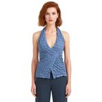 Yazlık Kolsuz Fitted Bluz Boyundan Bağlamalı Asimetrik Özel Tasarım Rahat Ve Şık_Indigo-L
