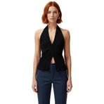 Yazlık Kolsuz Fitted Bluz Boyundan Bağlamalı Asimetrik Özel Tasarım Rahat Ve Şık_Siyah-XL